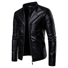 Load image into Gallery viewer, Mens Biker Moto Jacket Stand Collar Motorcycle Faux Leather Casual Jackets Fashion Male Black PU Coat Long Sleeve Large Size 5xl
