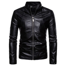 Load image into Gallery viewer, Mens Biker Moto Jacket Stand Collar Motorcycle Faux Leather Casual Jackets Fashion Male Black PU Coat Long Sleeve Large Size 5xl