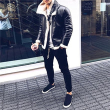 Load image into Gallery viewer, Mens Leather Jackets Male motorcycle Jacket PU Business Casual Plus Thick Warm Fur Collar Winter Faux Biker Coats Windproof