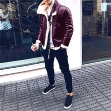 Load image into Gallery viewer, Mens Leather Jackets Male motorcycle Jacket PU Business Casual Plus Thick Warm Fur Collar Winter Faux Biker Coats Windproof